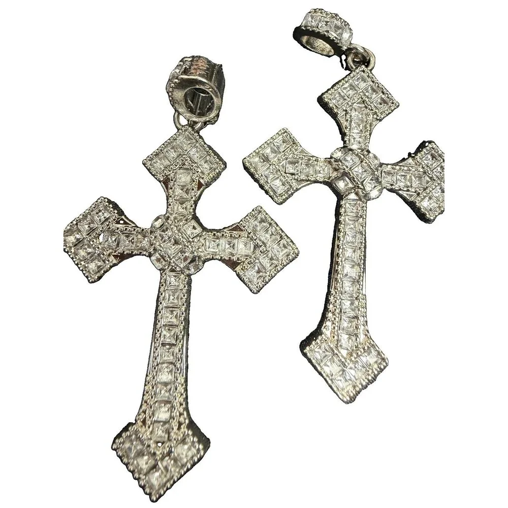 Men’s Big Diamond Cross Pendant 925 Silver 9.2 Grams